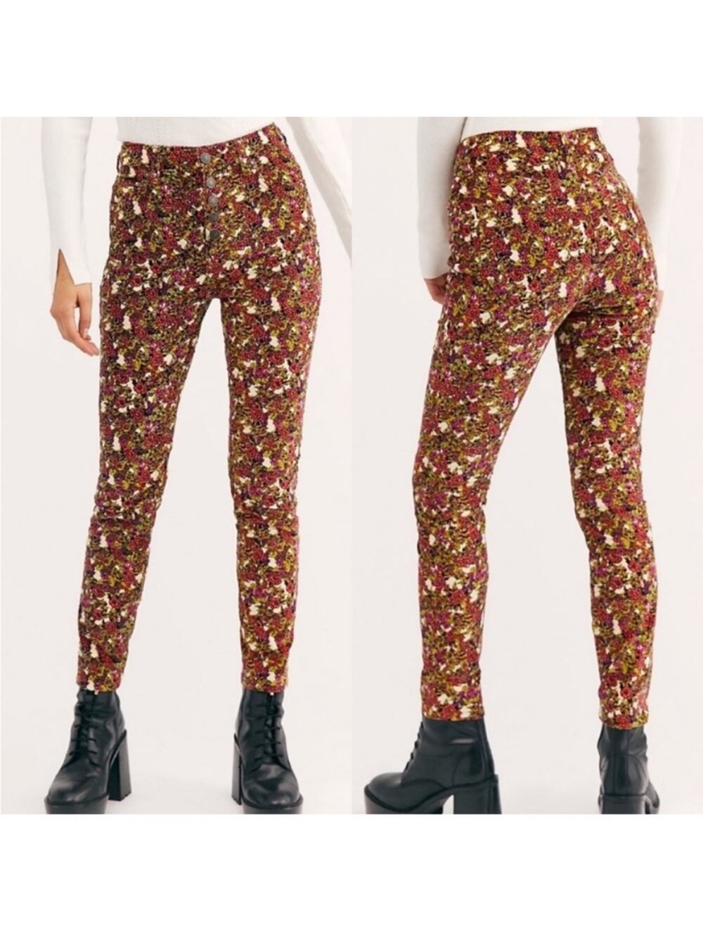 Free People Sun Chaser Cord Printed Skinny Jeans